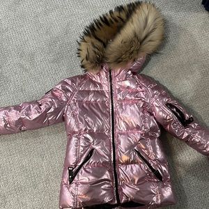 Pink Sam fur hooded girls winter jacket